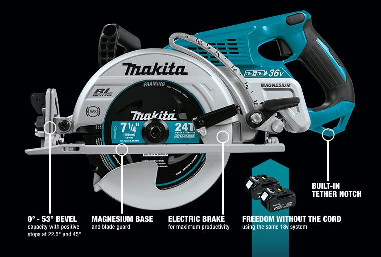 Makita XSR01PT 18V LXT X2 (36V) Brushless 7-1/4-Inch Rear Handle Circular Saw 5.0Ah Kit