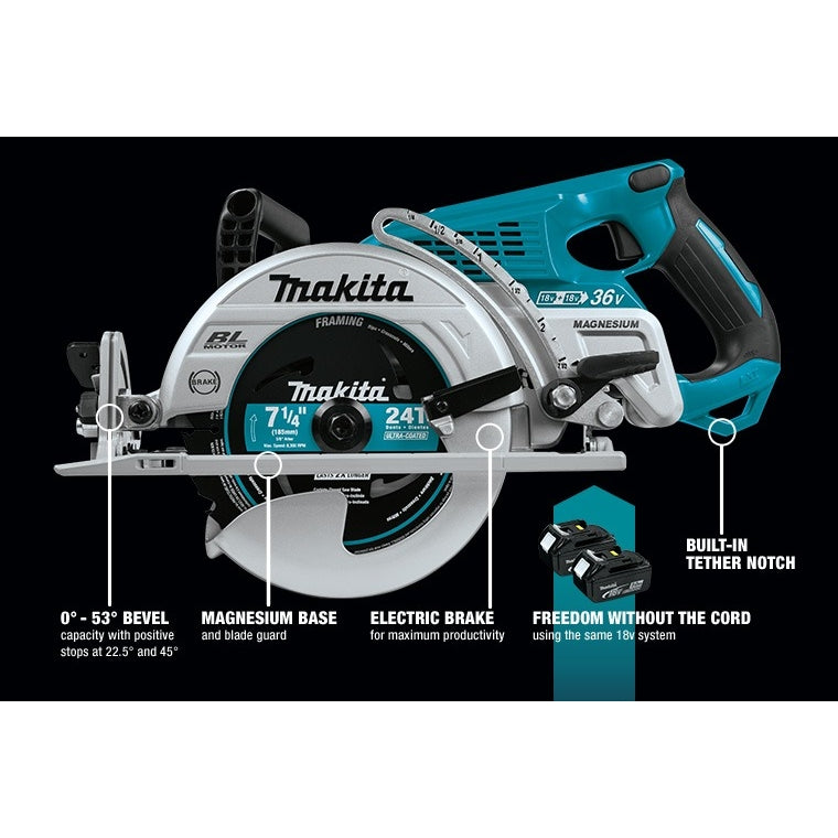 Makita 18V LXT X2 (36V) Rear Handle Circular Saw 5.0Ah Kit with 4-Pack Batteries