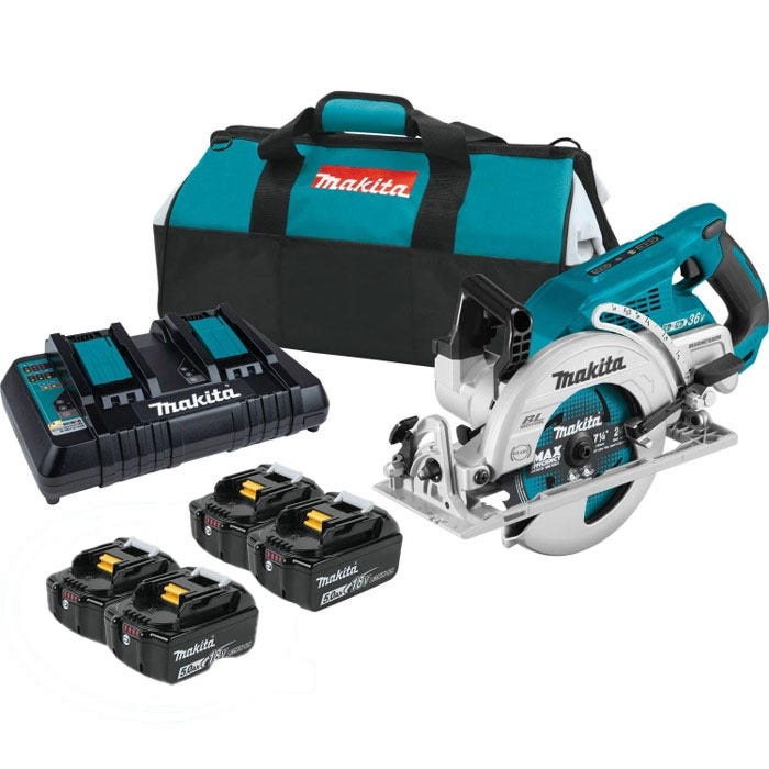 Makita 18V LXT X2 (36V) Rear Handle Circular Saw 5.0Ah Kit with 4-Pack Batteries