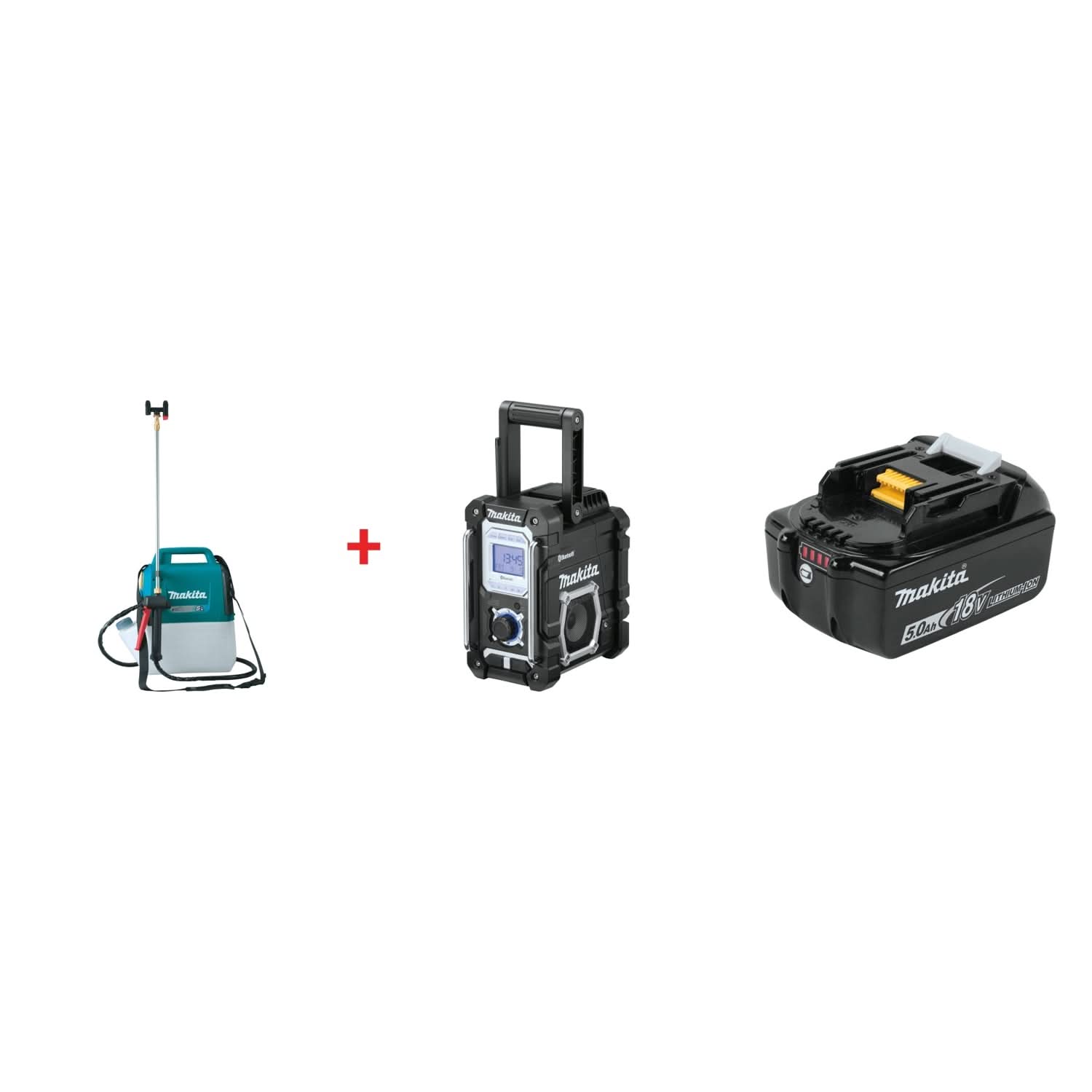 Makita 18V LXT 1.3 Gal. Sprayer w/ 18V LXT / 12V max CXT Bluetooth Radio & 18V LXT 5.0Ah Battery