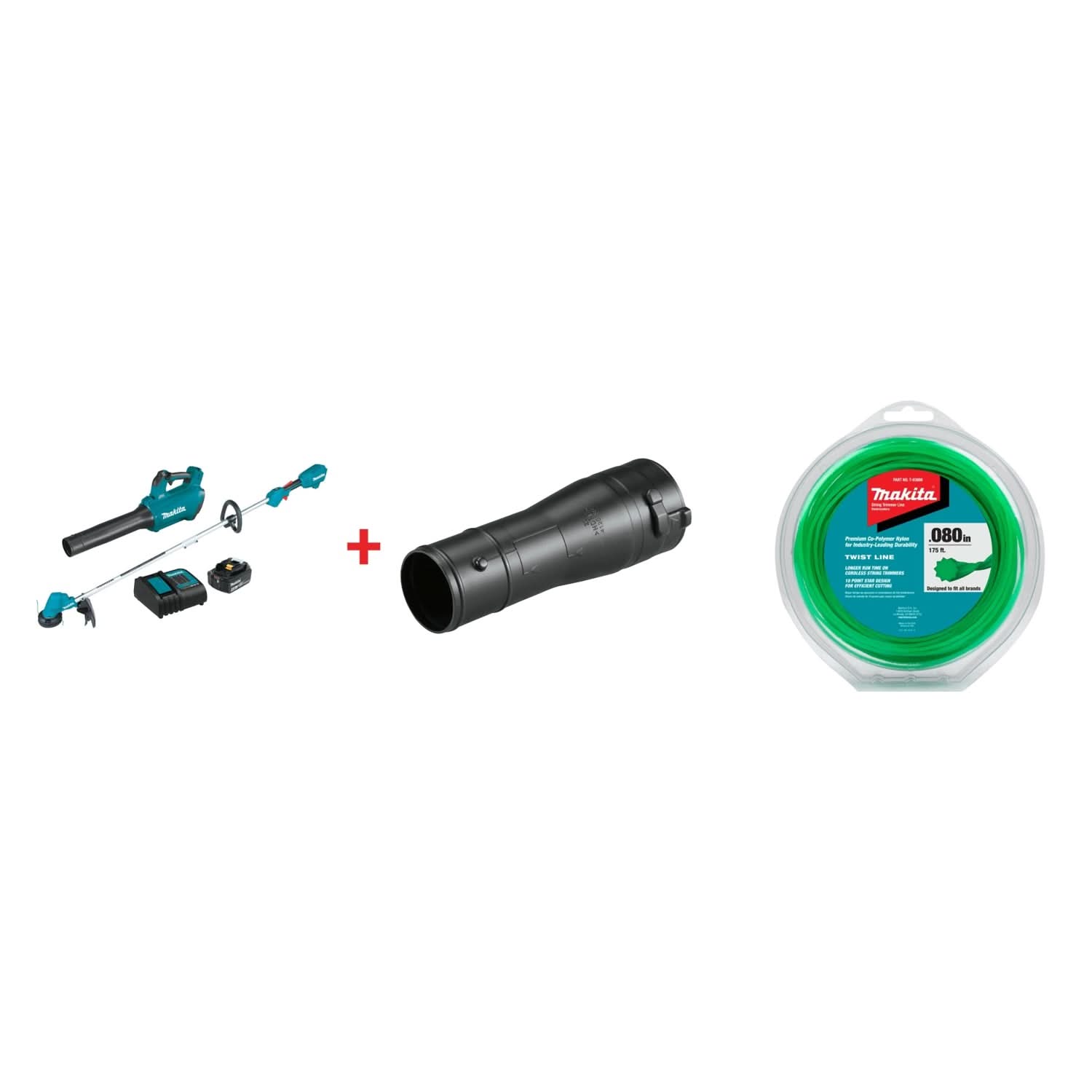 Makita 18V LXT Brushless Blower Trimmer 4.0Ah Combo Kit plus Blower Nozzle and Twisted Trimmer Line.
