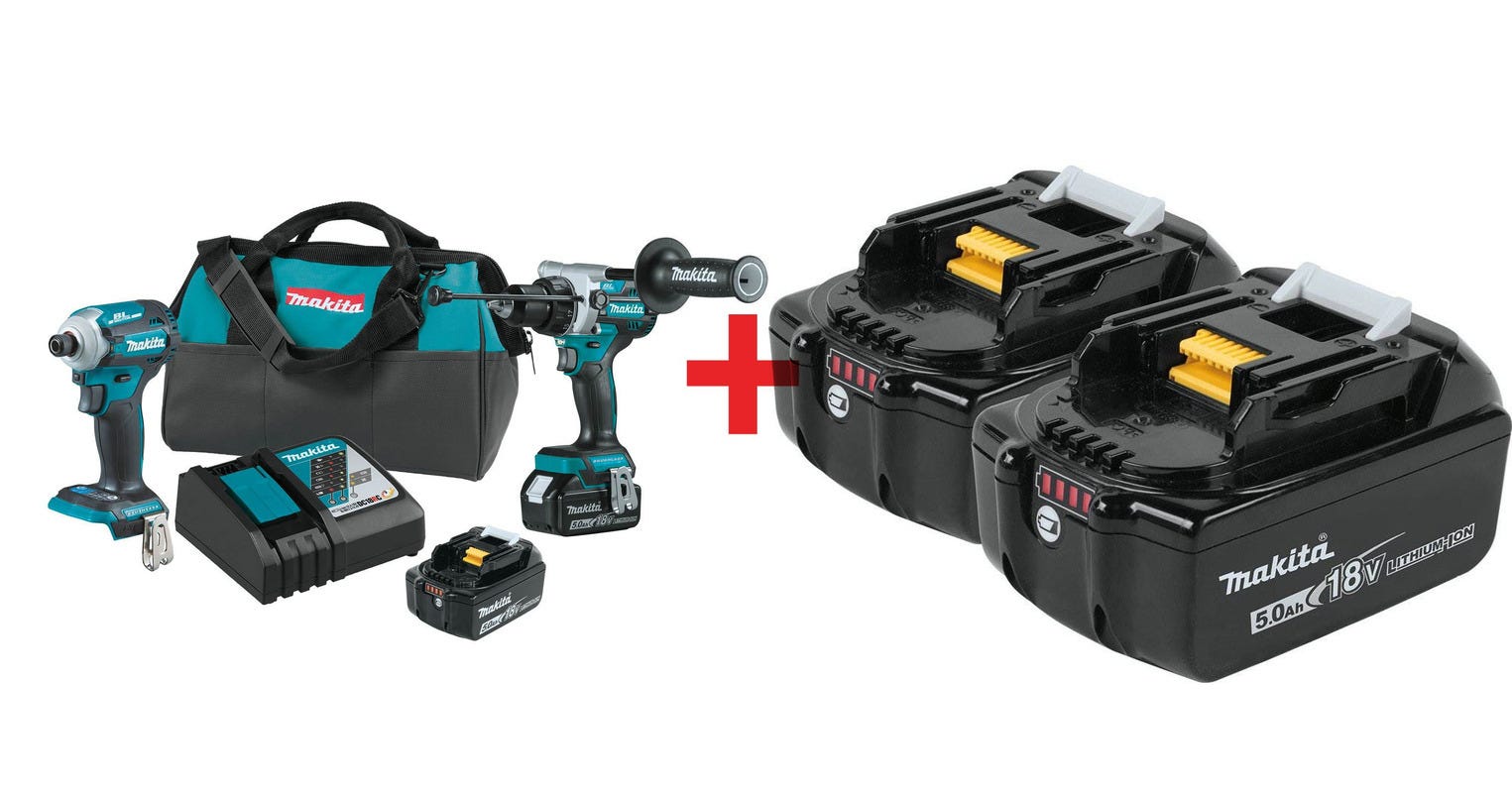 Makita 18V LXT Brushless Impact Driver and Hammer Drill with 5.0Ah Battery, 4-Pack