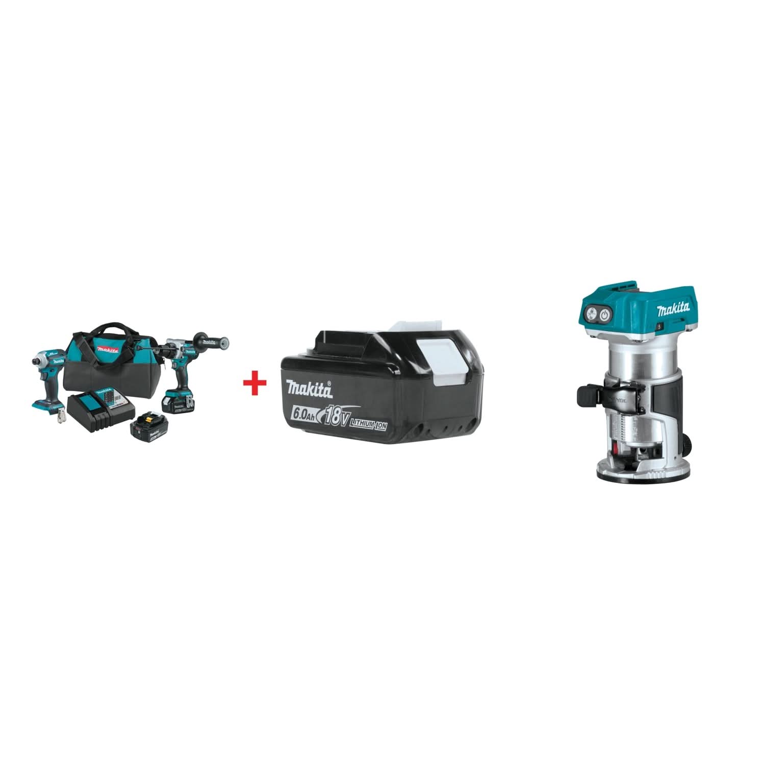 Makita 18V LXT Brushless Impact Driver, Hammer Drill, and Compact Router 5.0Ah / 6.0Ah Combo Kit