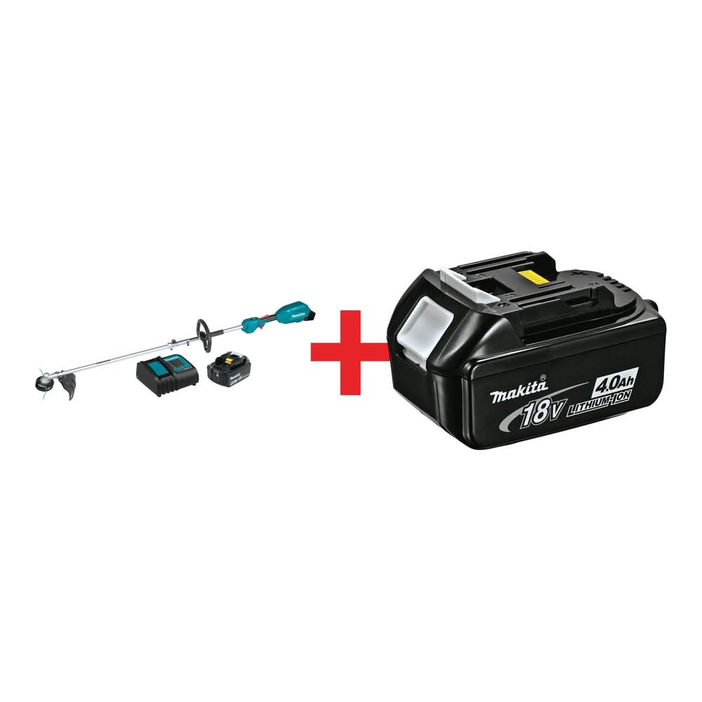 Makita 18V LXT Brushless Couple Shaft Power Head 4.0Ah Kit w/ 13 in. String Trimmer Attachment plus 18V LXT 4.0Ah Battery