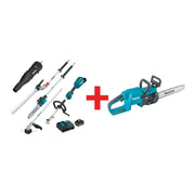 Makita 18V LXT Brushless Couple Shaft Power Head Kit, Four Attachments (4.0Ah), and 14" Chain Saw, Tool Only