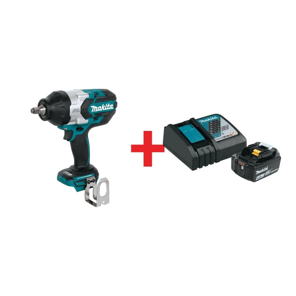 Makita 18V Brushless 1/2 in. Sq. Drive Impact Wrench with 18V 4.0Ah Battery & Charger Starter Pack