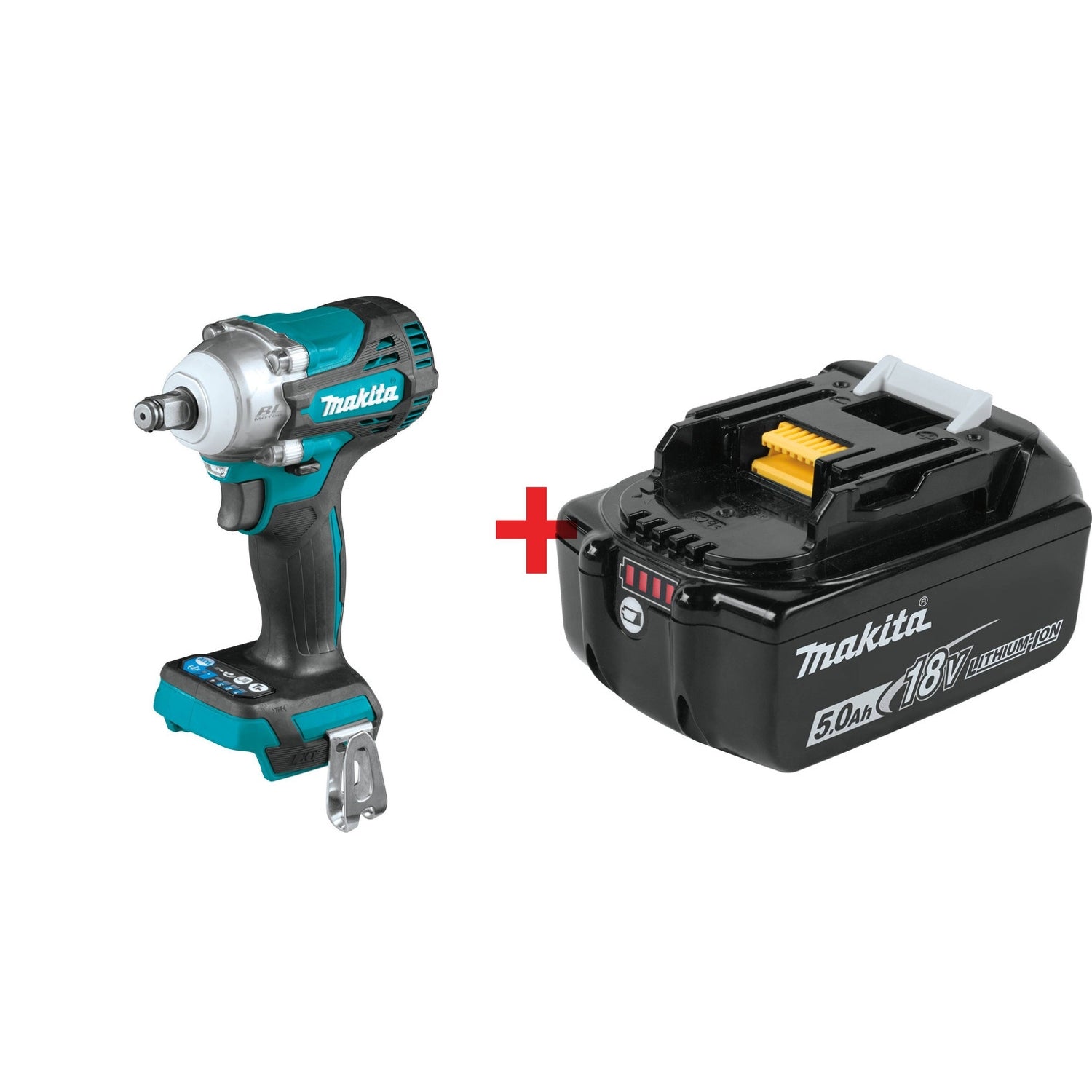 Makita 18V LXT Brushless Cordless 4-Speed 1/2" Impact Wrench w/ Friction Ring Anvil with18V LXT 5.0Ah Battery