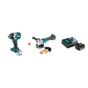 Makita 18V LXT Lithium-Ion Brushless Cordless 4-Speed Mid-Torque 1/2-Inch Sq. Drive Impact Wrench, 4-1/2 / 5" Cut-Off/Angle Grinder, and 18V 5.0Ah Battery and Charger Starter Pack