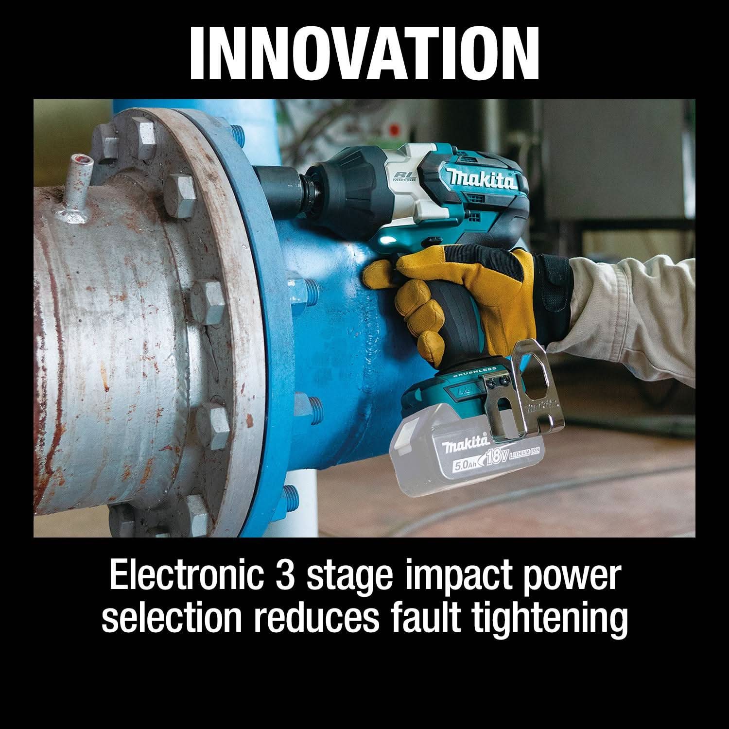 Makita XWT19Z 18V LXT Lithium-Ion Brushless Cordless 3-Speed 1/2" Sq. Drive Impact Wrench w/ Detent Anvil, Tool Only