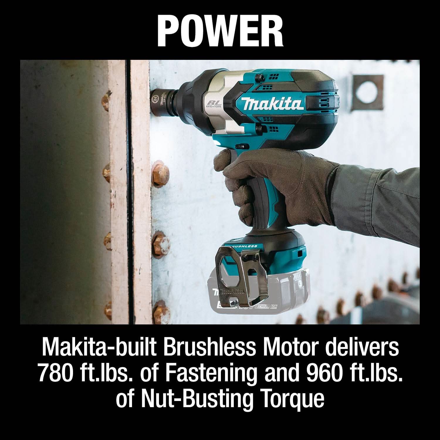 Makita XWT19Z 18V LXT Lithium-Ion Brushless Cordless 3-Speed 1/2" Sq. Drive Impact Wrench w/ Detent Anvil, Tool Only