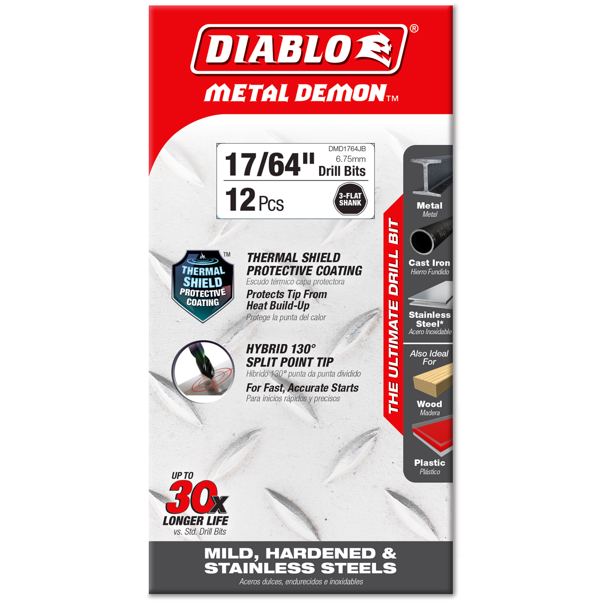 Diablo 17/64 in. Metal Demon Drill Bit for Mild, Hardened and Stainless Steels (DMD1764JB) in retail packaging