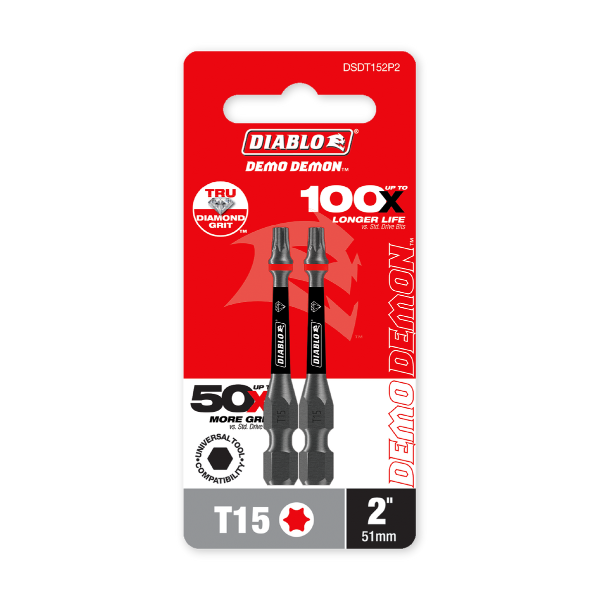 Diablo 2 in. Demon Torx T15 Drive Bit (DSDT152P2) in retail packaging