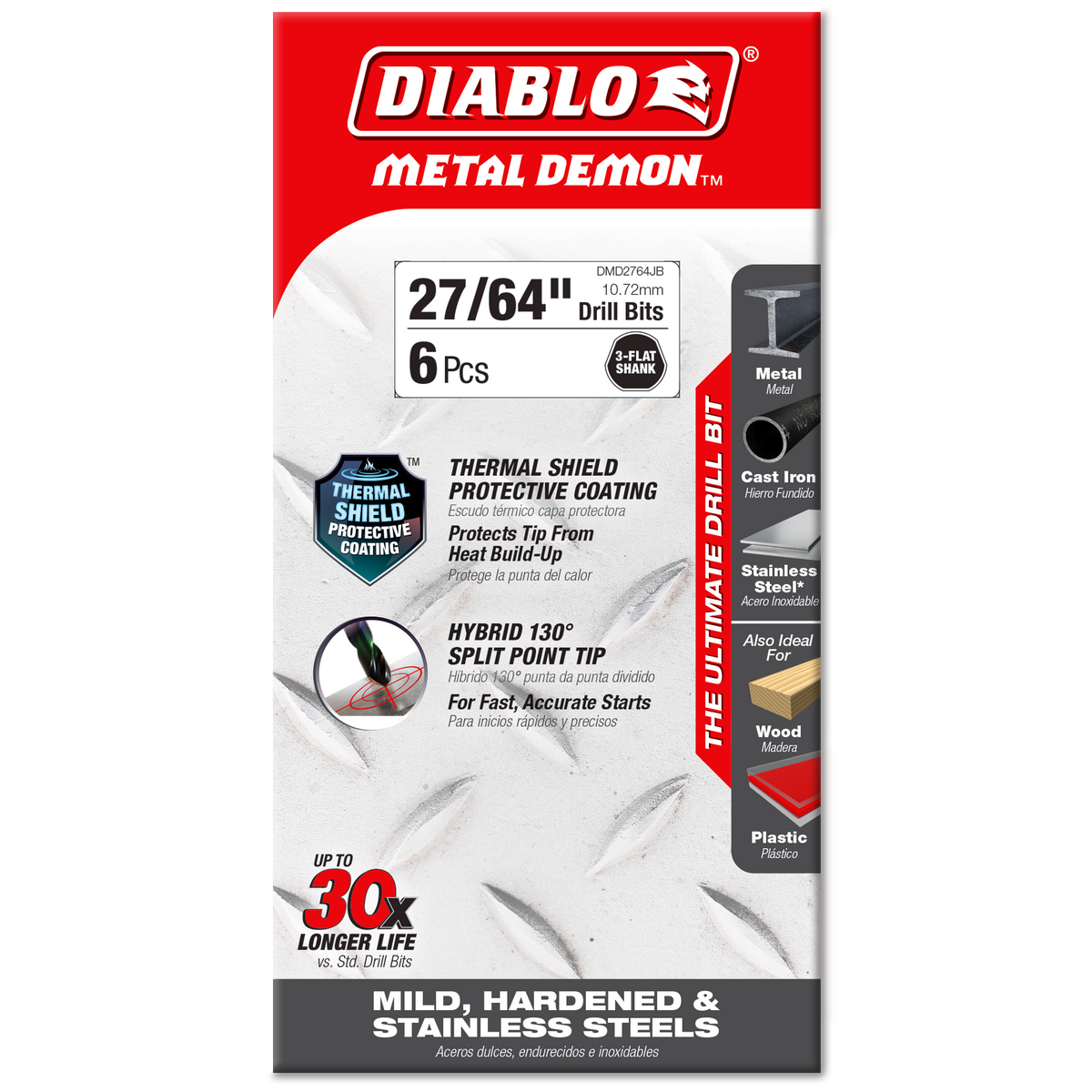 Diablo 27/64 in. Metal Demon Drill Bit for Mild, Hardened and Stainless Steels (DMD2764JB) in retail packaging