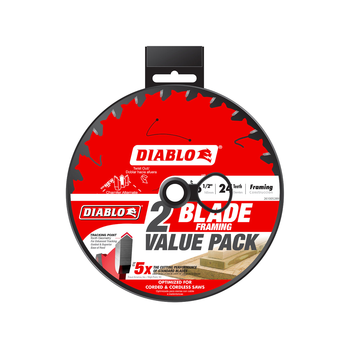 Diablo Tracking Point 6-1/2 in. x 24-Tooth Framing Circular Saw Blade Value Pack (D0624RVP) in retail packaging