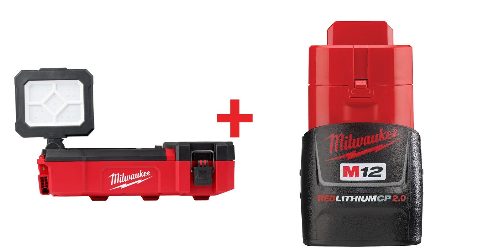 Milwaukee M12 PACKOUT 1,400-Lumen Flood Light w/ USB Charging with M12 Battery Pack
