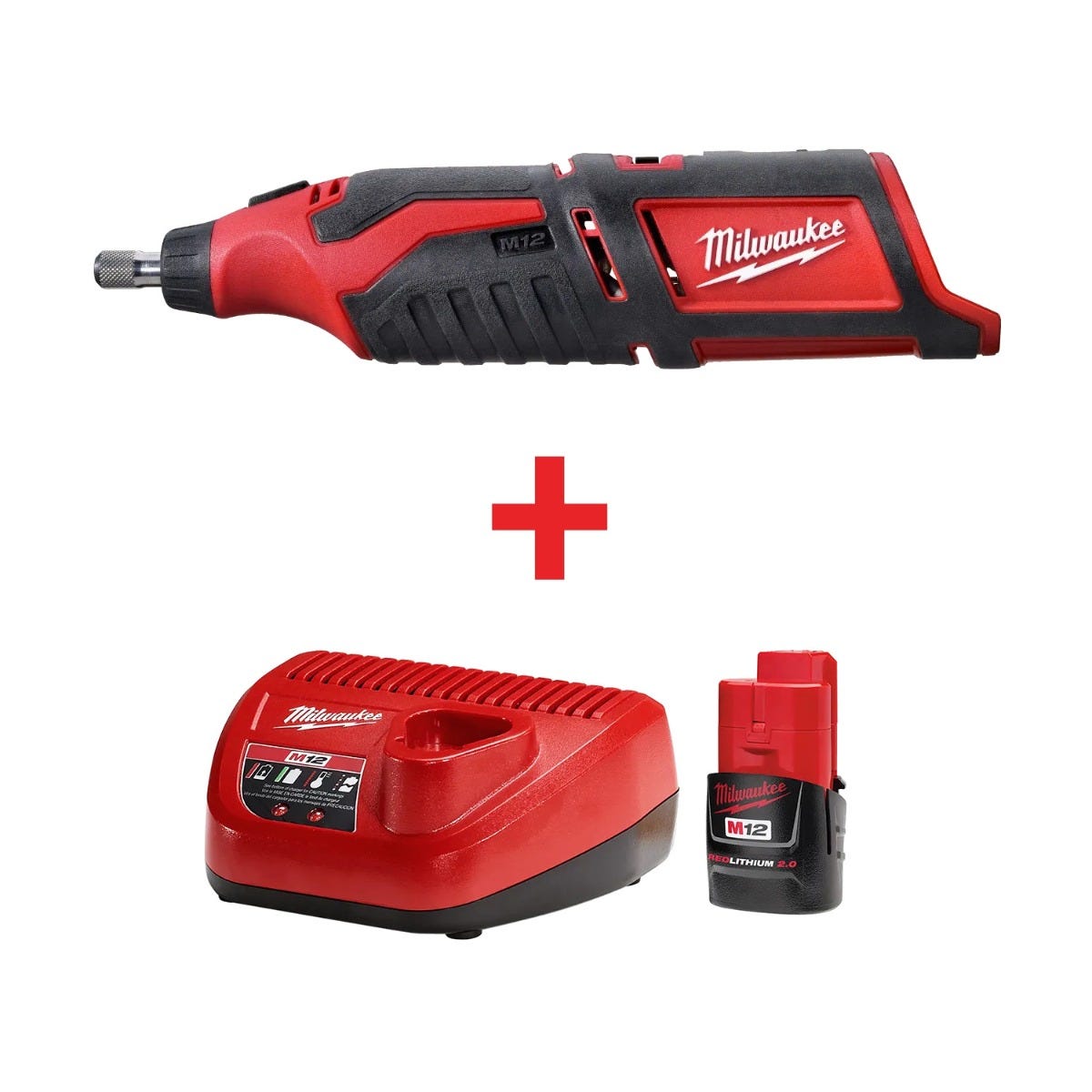 Milwaukee M12 Rotary Tool with M12 REDLITHIUM 2.0Ah Battery Charger Starter Kit