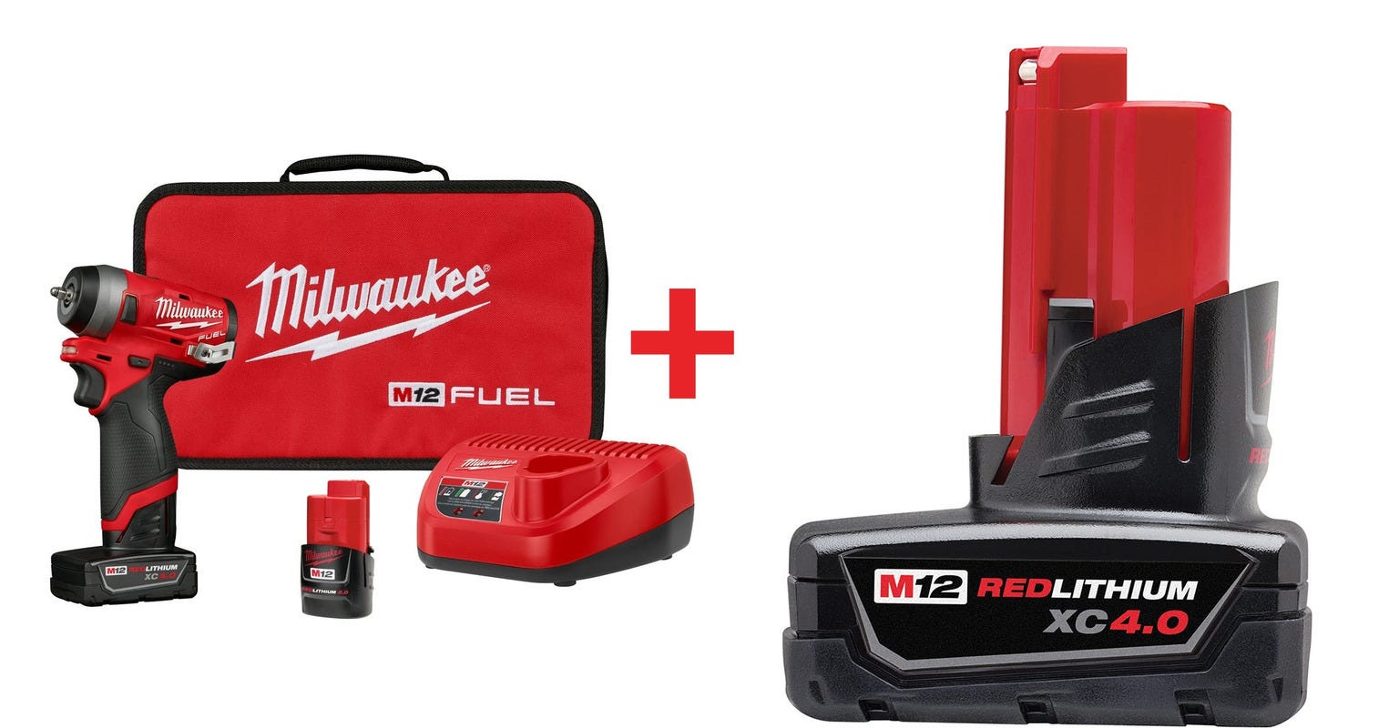 Milwaukee 2552-22 M12 FUEL Brushless Lithium-Ion in. Cordless Stubby Impact Wrench Kit with (1) Ah and (1) Ah Batteries - 1
