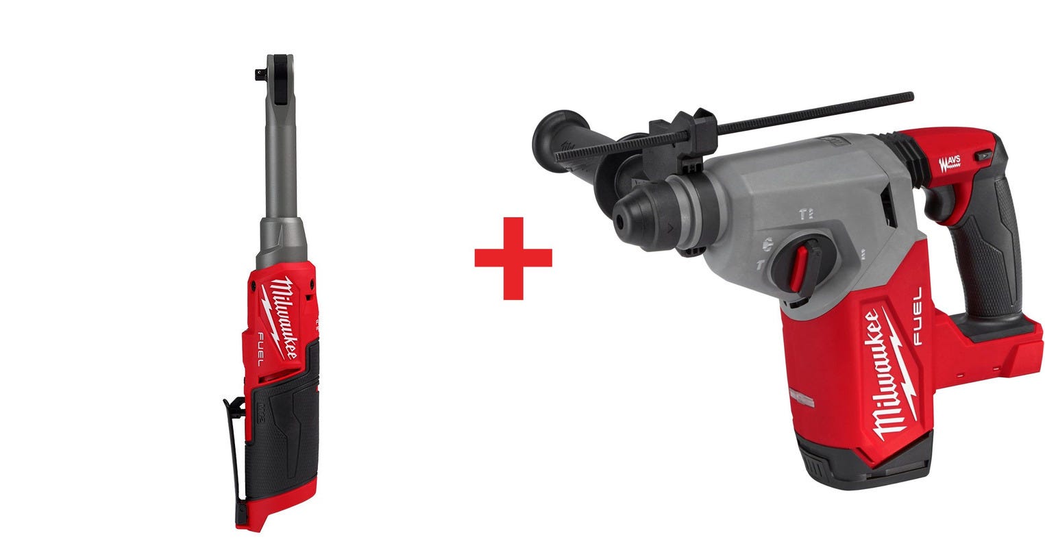 Milwaukee M12 FUEL 1 4 Extended Reach High Speed Ratchet BT and 1 SDS Plus Rotary Hammer Bare Tools