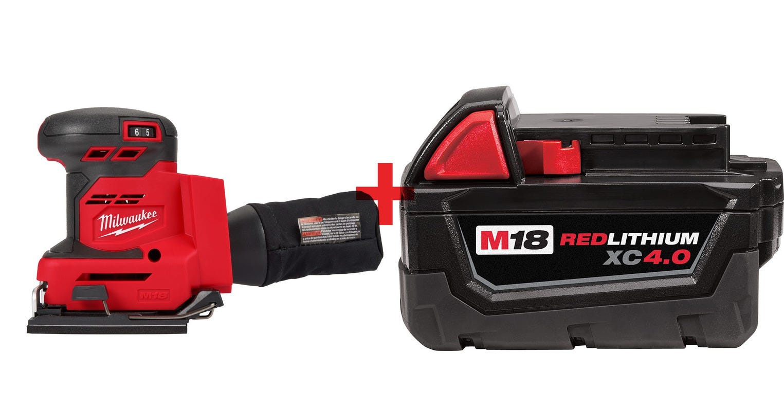 Milwaukee M18 1/4-Sheet Orbital Sander with M18 4.0Ah Extended Battery Pack