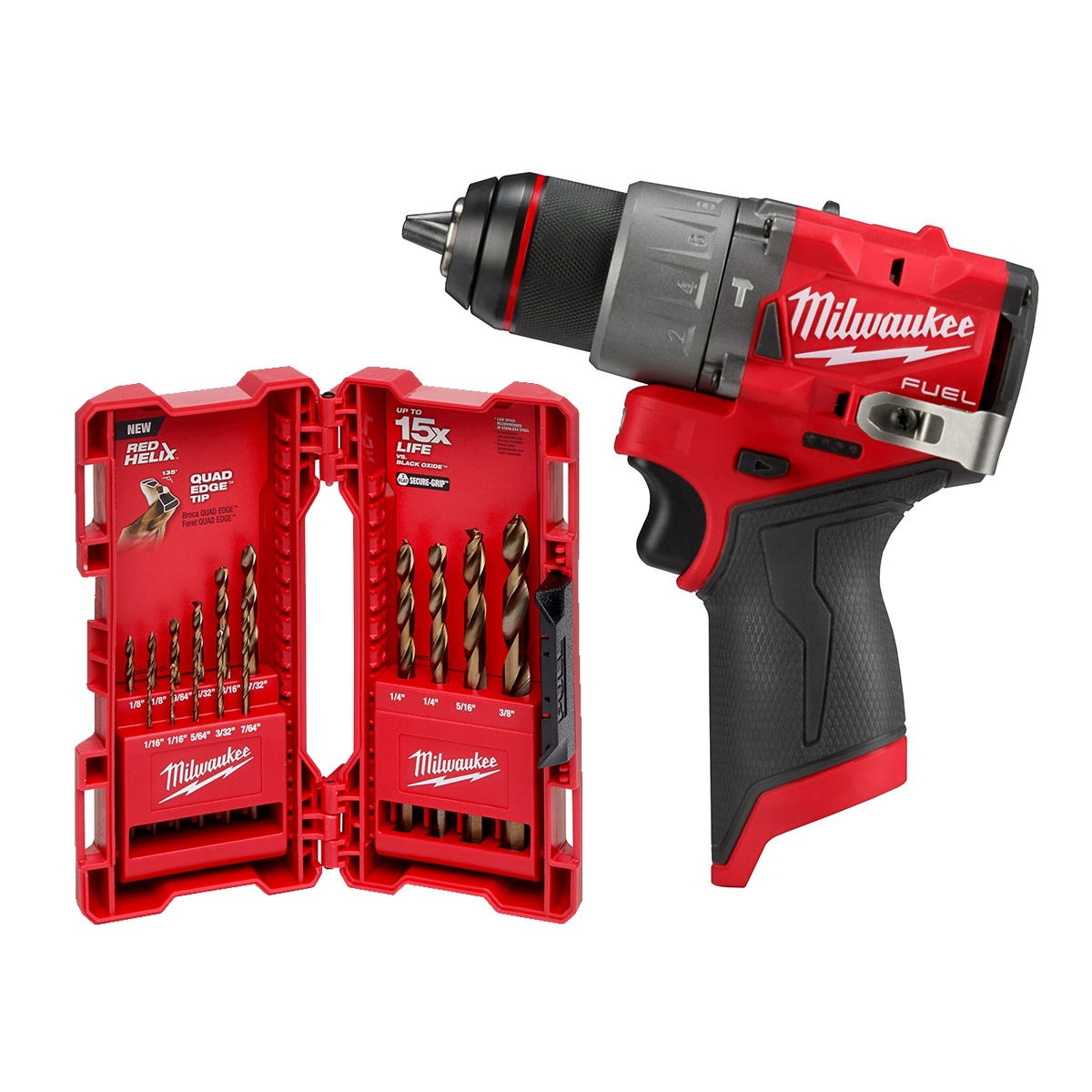 Milwaukee 3404-20 M12 FUEL Gen4 1/2-in. Hammer Drill/Driver, Tool Only with  15-Piece Cobalt Red Helix Kit