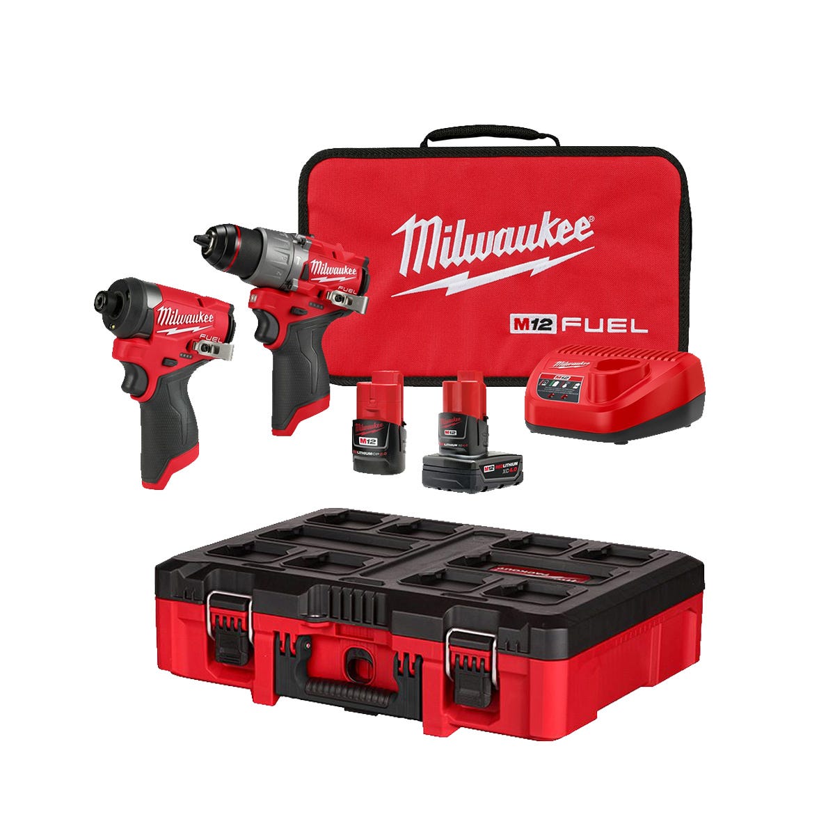 Milwaukee 3497-22 M12 FUEL Gen4 1/2-in. Drill Driver and 1/4-in. Hex Impact  Driver Combo Kit with PACKOUT Tool Case with Customizable Insert
