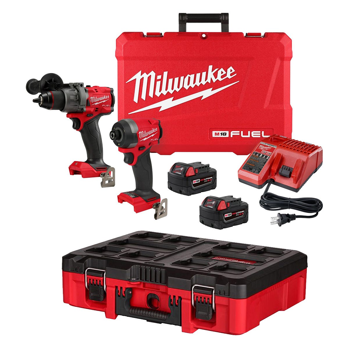 Milwaukee 3697 22 M18 FUEL Gen4 1 2 in. Hammer Drill and 1 4 in. Hex Impact Driver Combo Kit with PACKOUT Tool Case with Customizable Insert