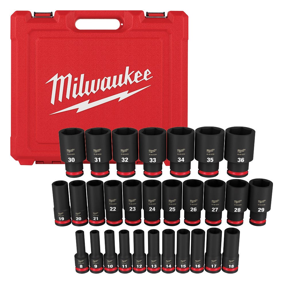 Milwaukee 49-66-7015 29-Piece SHOCKWAVE 1/2-Inch Drive Metric Deep 6-Point  Impact Duty Socket Set