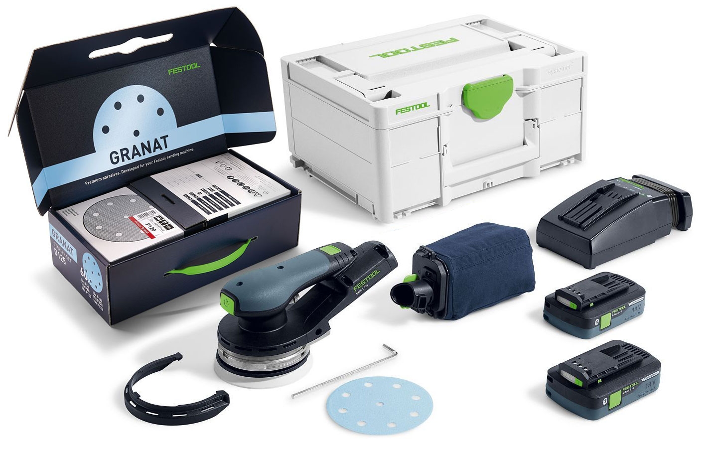Festool Cordless 18V ETSC 2 125mm (5-in.) Sander Kit w/ 60-Piece GRANAT Abrasive Starter Pack
