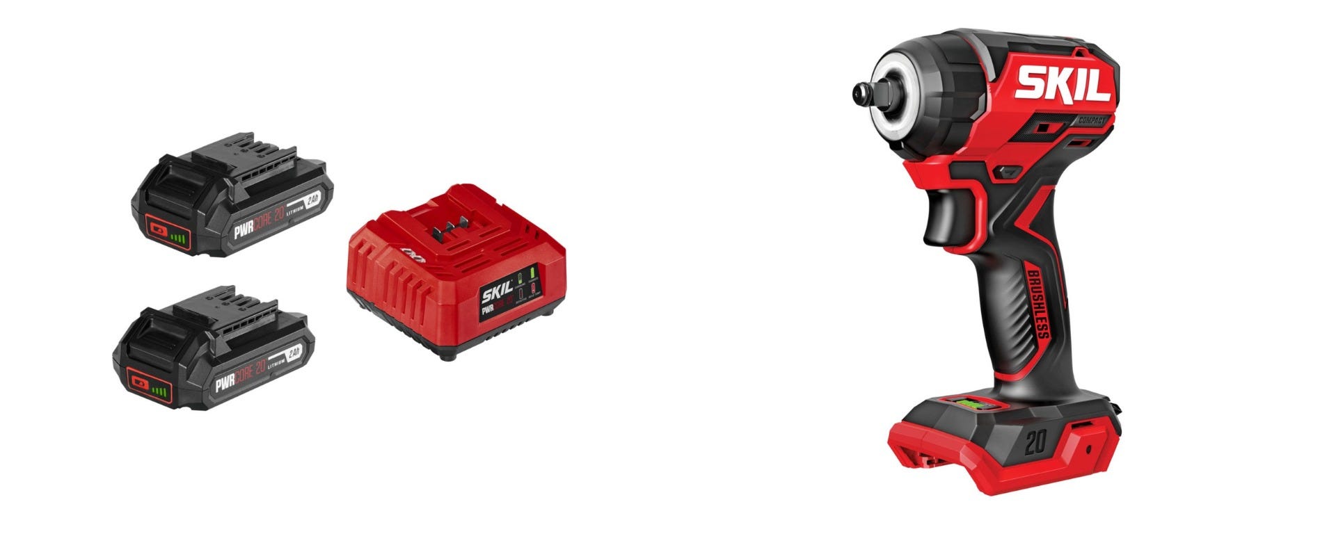 SKIL PWR CORE 20 Brushless 20V 3 8 In. Compact Impact Wrench with 2X2.0Ah Battery and Charger Starter Kit