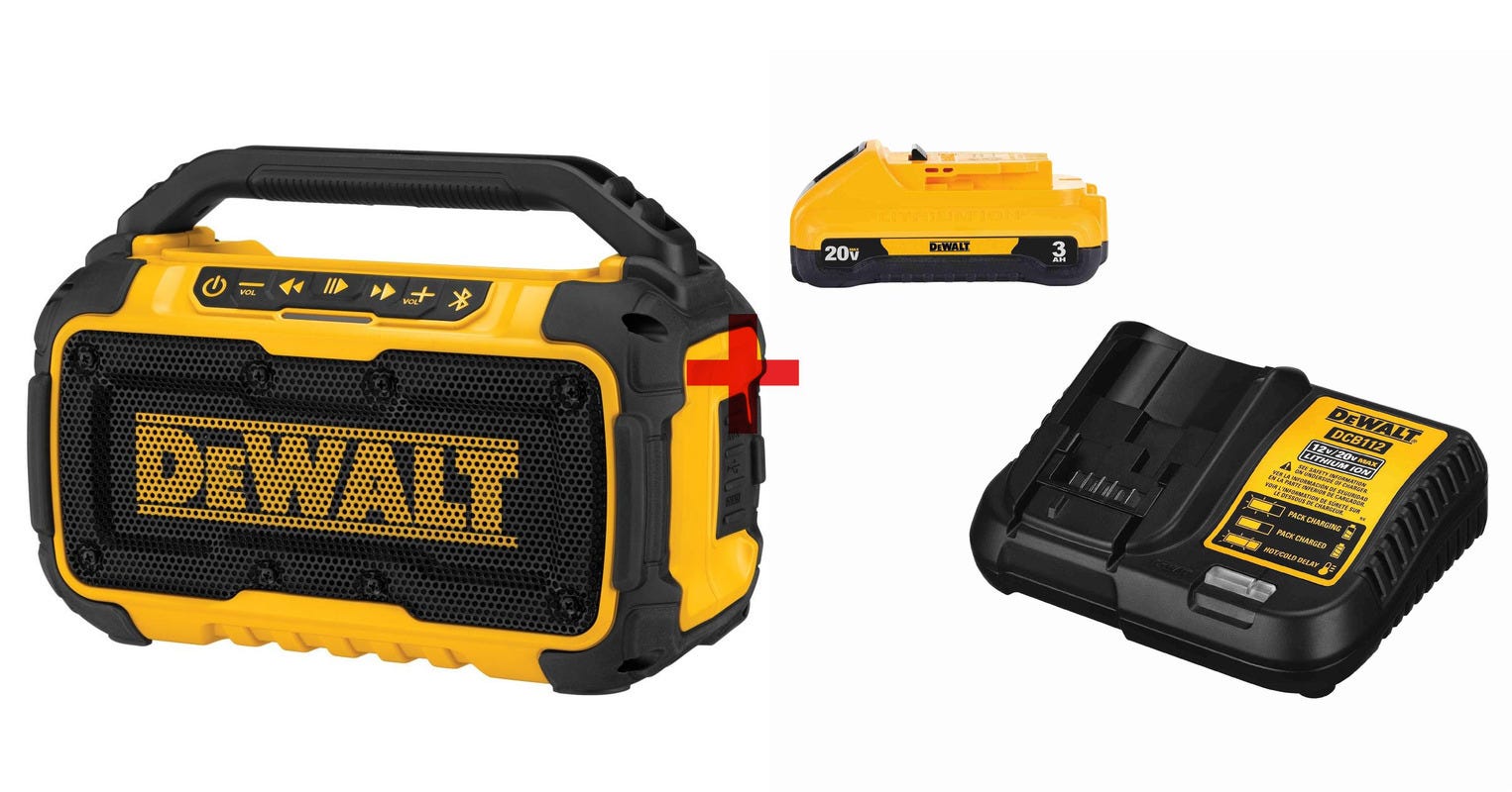 DeWalt 12V 20V MAX Jobsite Bluetooth Speaker plus 20V MAX 3.0Ah Battery Charger Starter Kit