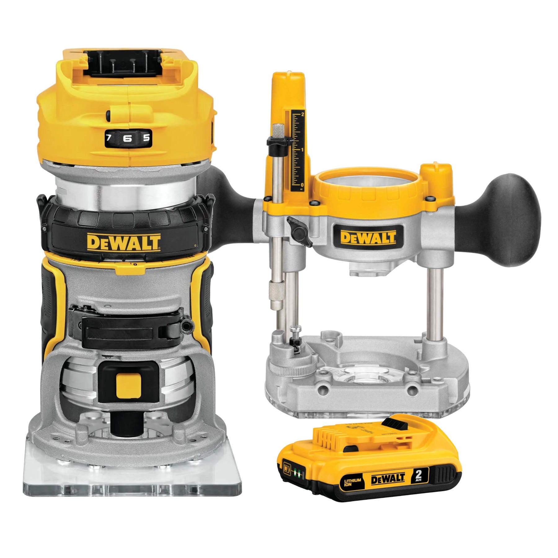 DeWalt 20V MAX XR Brushless Compact Router with FREE Plunge Base  2.0Ah  Compact Battery
