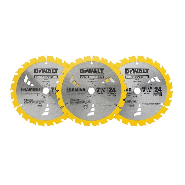 DEWALT Construction 3-Pack 7-1/4-in 24-Tooth Tungsten Carbide-Tipped Steel Circular Saw Blade