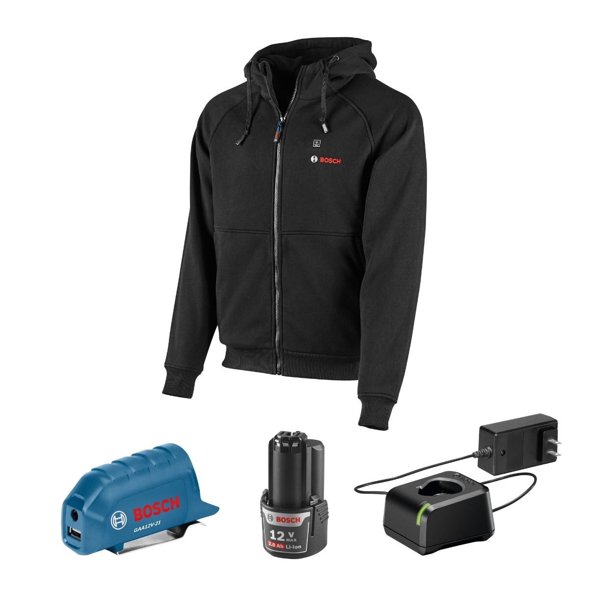 Bosch GHH12V20 12V Max Heated Hoodie with Portable Power Adapter 2.1Ah Kit