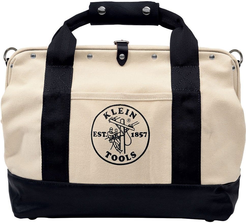 Klein 5003 20 20 Pocket Canvas Tool Bag With Leather Bottom