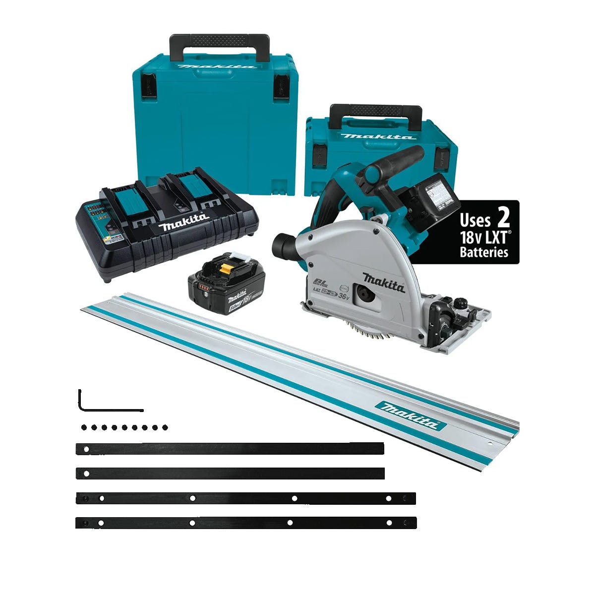 Makita XPS01PTJ Cordless Brushless 36V LXT 6-1/2-Inch 5.0Ah Track Saw with  55-Inch Guide Rail/Connector Kit