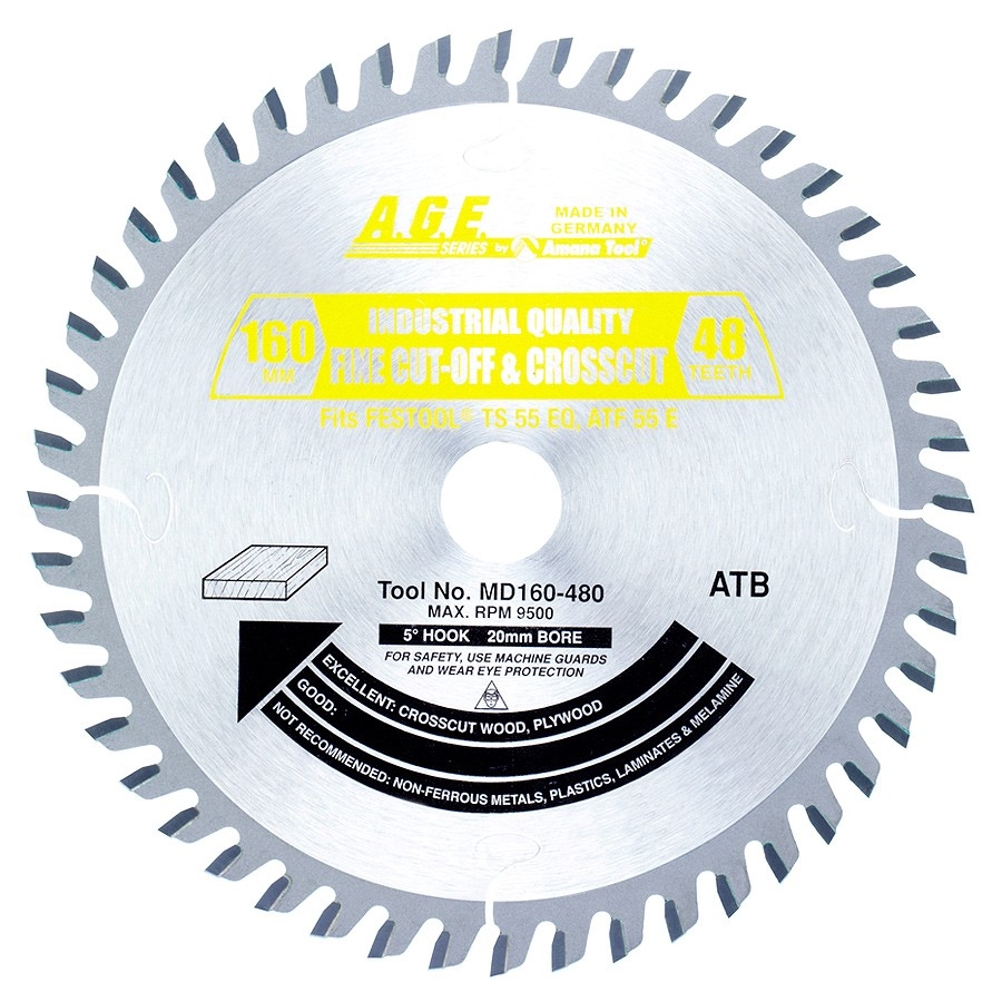 Amana MD160-480 48T Carbide Tipped Crosscut Circular Saw Blade, 160mm for Festool Saws