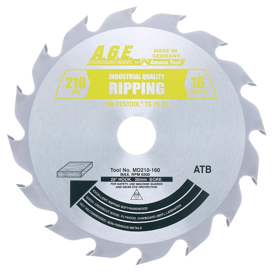 Amana MD210-160 16T Carbide Tipped Ripping Circular Saw Blade, 160mm for Festool Saws