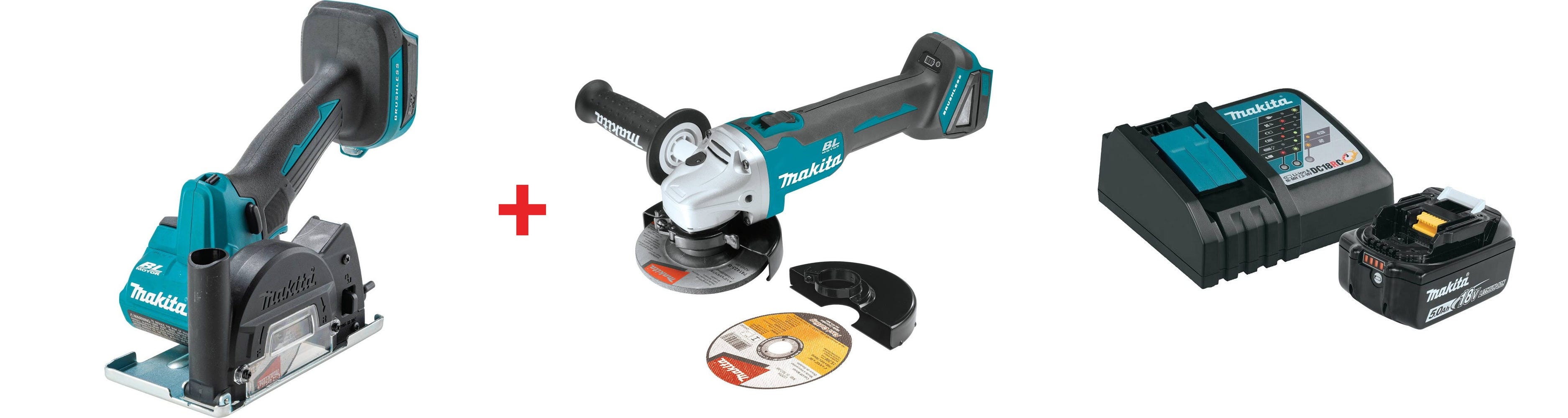 Makita 18V LXT Lithium Ion Brushless Cordless 3 Cut Off Tool 4 1 2 5 Cut Off Angle Grinder and 18V 5.0Ah Battery and Charger Starter Pack