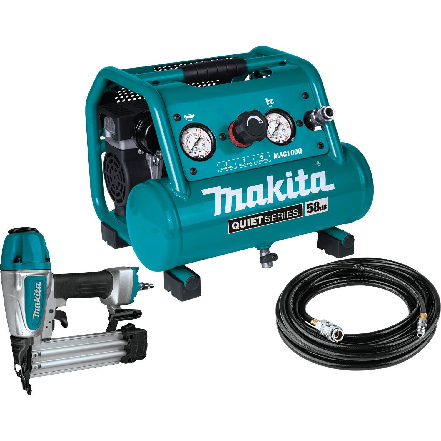 Makita MAC100QK1 Quiet Series 1/2 HP, Gallon Compact, Oil-Free, Electric  Air Compressor, and 18 Gauge Brad Nailer Combo Kit